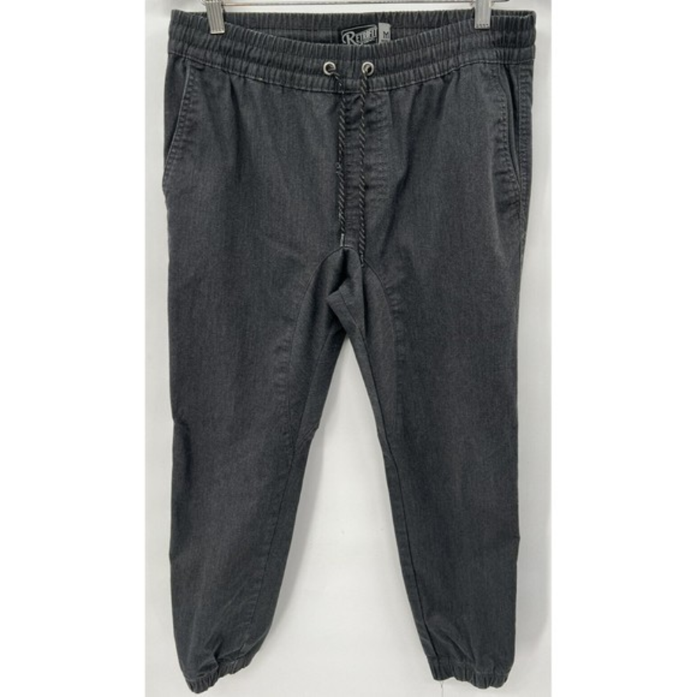 Retrofit Medium Jogger Pants Mens Gray Elastic Waist Drawstring Tapered‎ Stretch